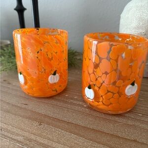Set of Orange Pumpkin Glass Tumblers
